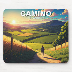 Camino de Santiago Hiker Hiking Sunset Mouse Mat