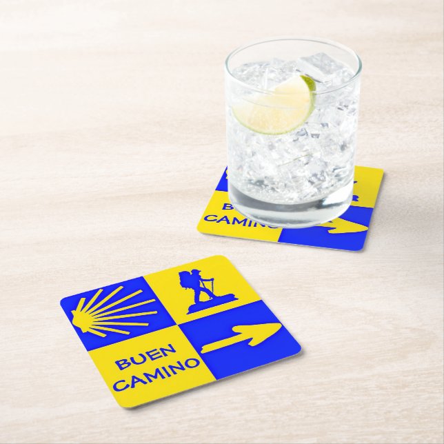 Camino de Santiago Square Paper Coaster (Insitu)