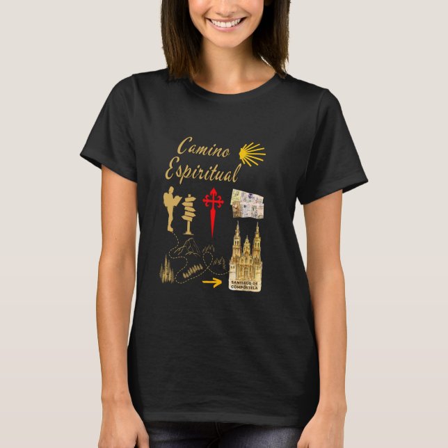 Camino Espiritual Santiago de Compostela Symbols W T-Shirt (Front)