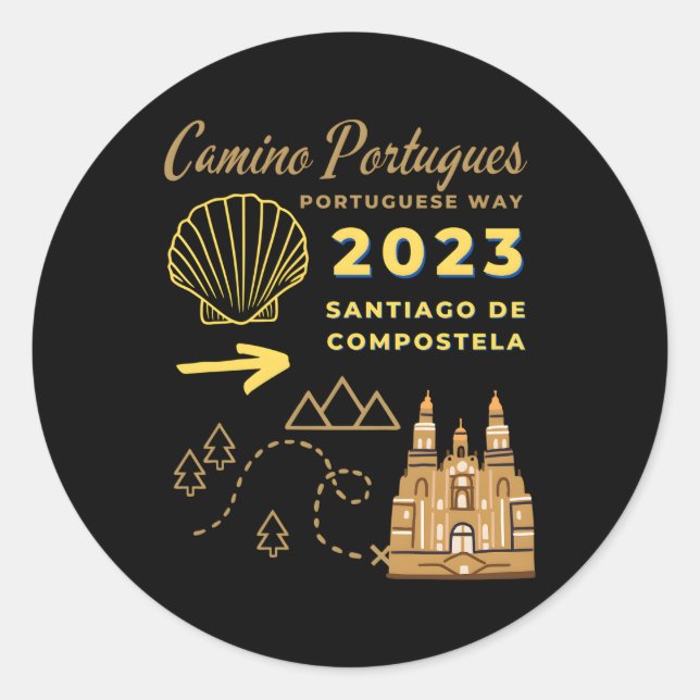 Camino Portugues Portuguese Way 2023 Santiago De C Classic Round Sticker (Front)