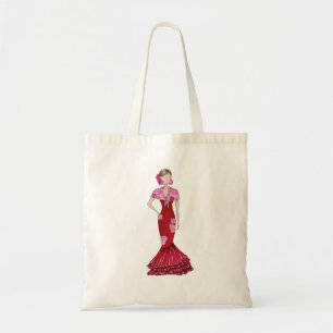 Camiseta Flamenca con traje rojo y mantón Tote Bag