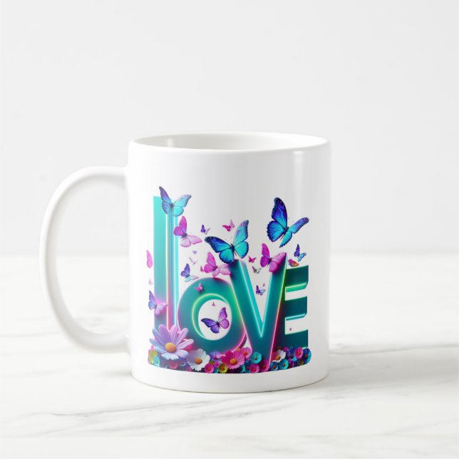 Camiseta Vibrant Love and Butterflies – Colorful F Coffee Mug (Left)