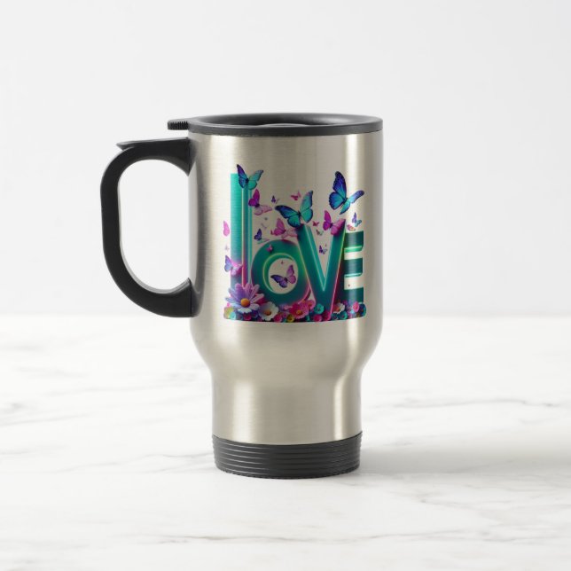 Camiseta Vibrant Love and Butterflies – Colorful F Travel Mug (Left)