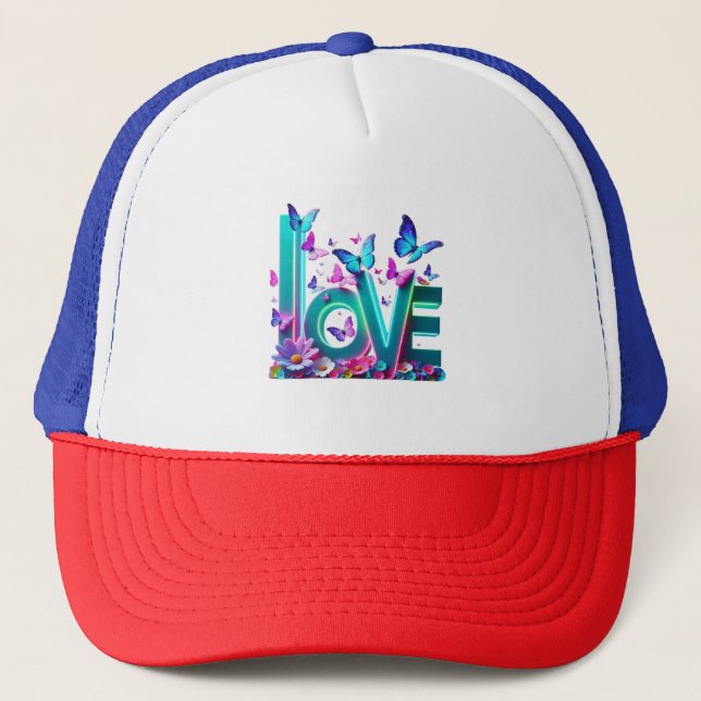 Camiseta Vibrant Love and Butterflies – Colorful F Trucker Hat (Front)