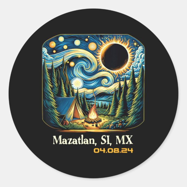 Camng Total Solar Eclipse Mazatlan Sinaloa Mexico Classic Round Sticker (Front)