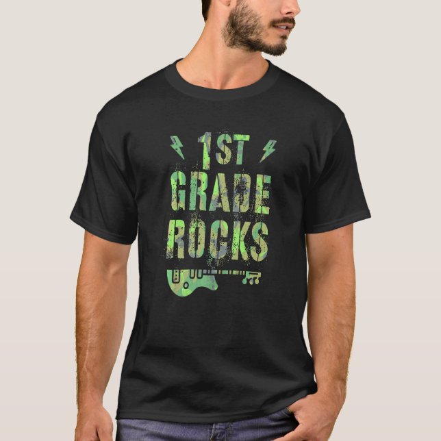 Camo 1st Grade Rocks Camp Teacher Squad First Grad T-Shirt (Front)