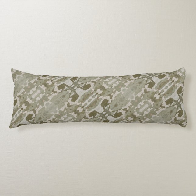 Camo Abstract Grey Olive Green Cream Body Cushion (Front)