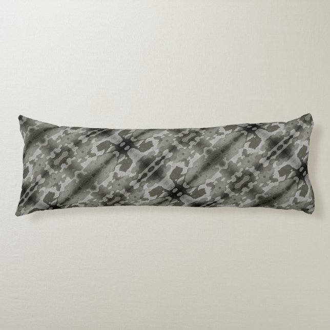 Camo Abstract Ombre Grey Charcoal Brown Cream Body Cushion (Front)