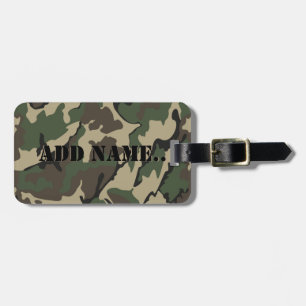 Camo Add Name, Luggage Tag With Leather Strap