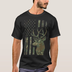 Camo American Flag Buck Hunting Gift Deer Hunter C T-Shirt