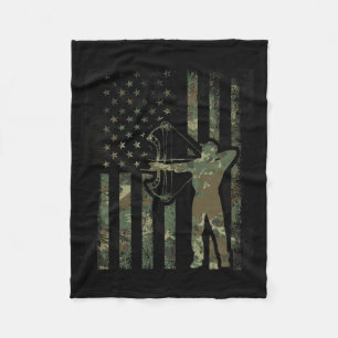 Camo American Flag Buck Hunting Gift For Bow Hunte Fleece Blanket