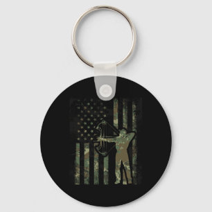 Camo American Flag Buck Hunting Gift For Bow Hunte Key Ring