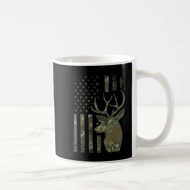 Camo American Flag Buck Hunting Gift for Elk Deer  Coffee Mug (Right)