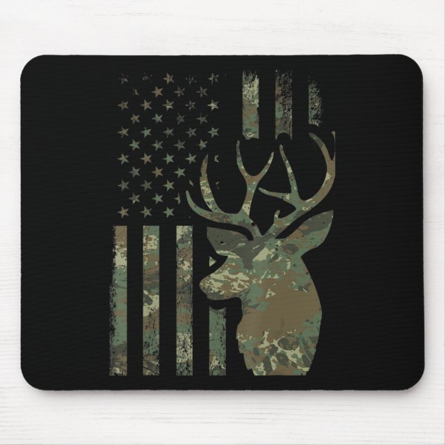 Camo American Flag Buck Hunting Gift for Elk Deer  Mouse Mat (Front)