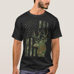 Camo American Flag Buck Hunting Gift for Elk Deer  T-Shirt