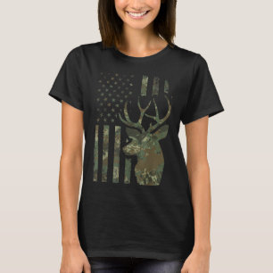 Camo American Flag Buck Hunting Gift for Elk Deer  T-Shirt