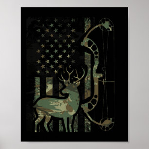Camo American Flag Buck Hunting Men Recurve Bow Hu Poster