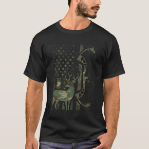 Camo American Flag Buck Hunting Men Recurve Bow Hu T-Shirt