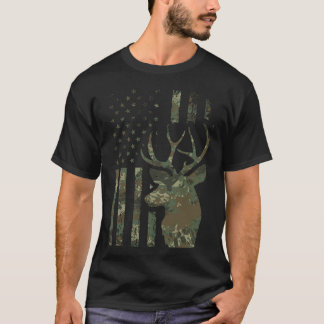 Camo American Flag Buck Hunting  T-Shirt