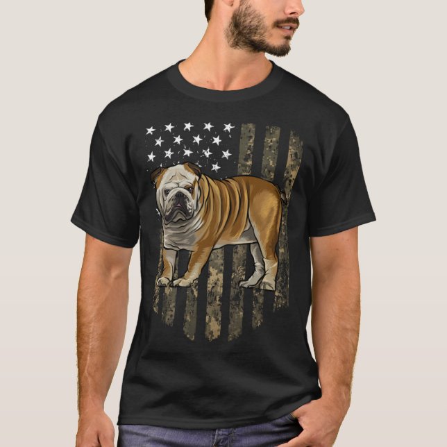 Camo American Flag Bulldog 4th Of July USA T-Shirt (Front)