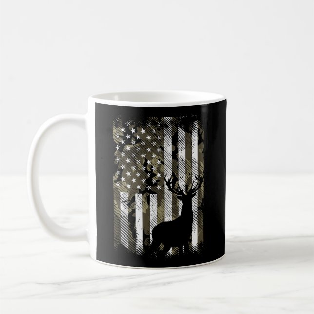Camo American Flag Deer Hunter Hunting Coffee Mug (Left)