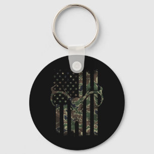 Camo American Flag Deer Skull Elk Hunting Usa Hunt Key Ring
