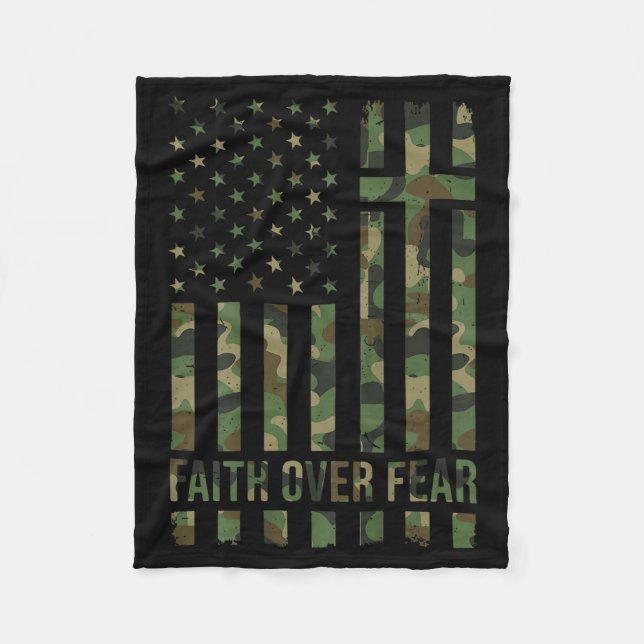 Camo American Flag Faith Over Fear Christian Patri Fleece Blanket (Front)