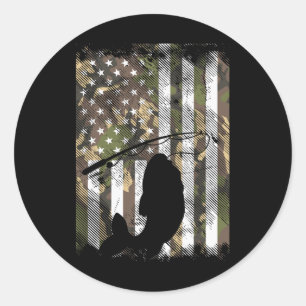 Camo American Flag Fish Fishing Patriotic Fisherma Classic Round Sticker