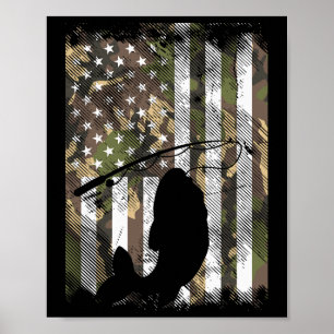 Camo American Flag Fish Fishing Patriotic Fisherma Poster