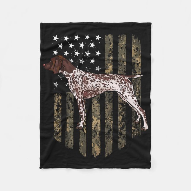 Camo American Flag German Shorthaired Pointer 4th  Fleece Blanket (Front)