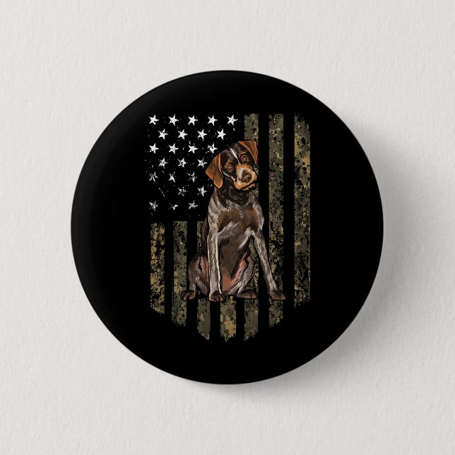 Camo American Flag German Wirehaired Pointer 4th O 6 Cm Round Badge (Front)