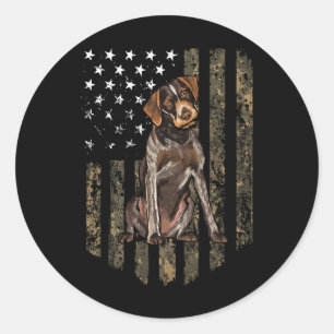Camo American Flag German Wirehaired Pointer 4th O Classic Round Sticker