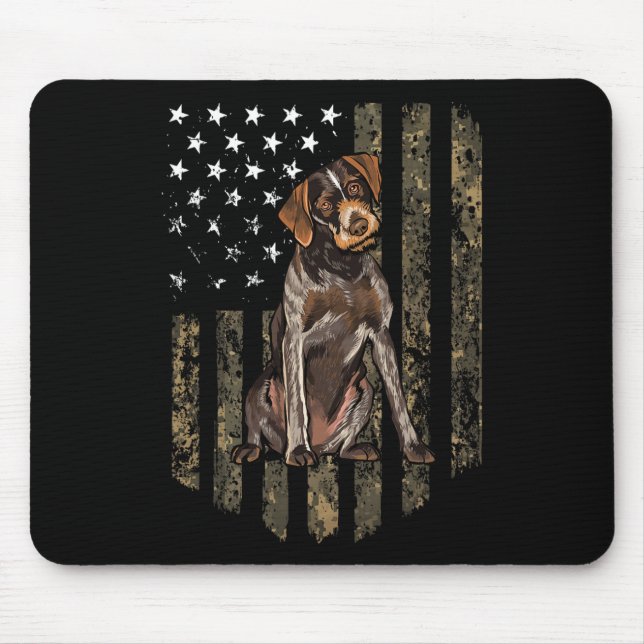 Camo American Flag German Wirehaired Pointer 4th O Mouse Mat (Front)