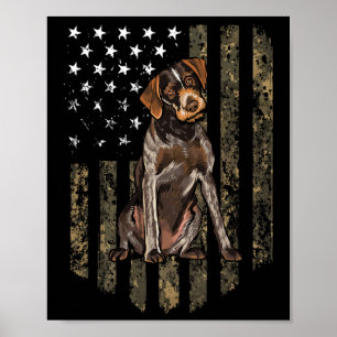 Camo American Flag German Wirehaired Pointer 4th O Poster