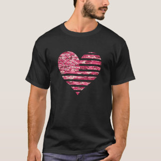 Camo American Flag Heart Camouflage Tactical Pink T-Shirt