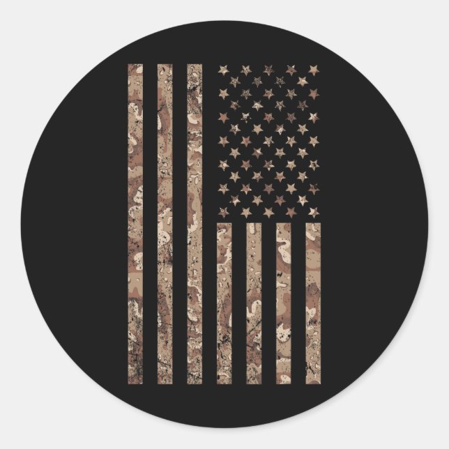 Camo American Flag Military 4th Of July American F Classic Round Sticker (Front)