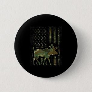 Camo American Flag Moose Hunting Gift For Hunter M 6 Cm Round Badge