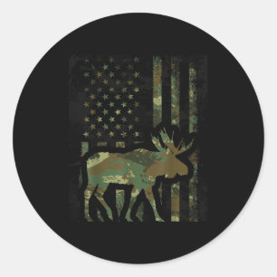 Camo American Flag Moose Hunting Gift For Hunter M Classic Round Sticker