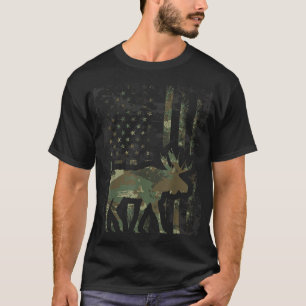 Camo American Flag Moose Hunting  T-Shirt