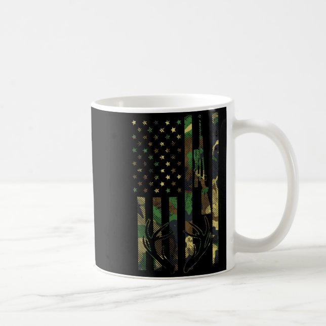 Camo American Flag Rifle Antler Deer Hunting Gun H Coffee Mug (Right)