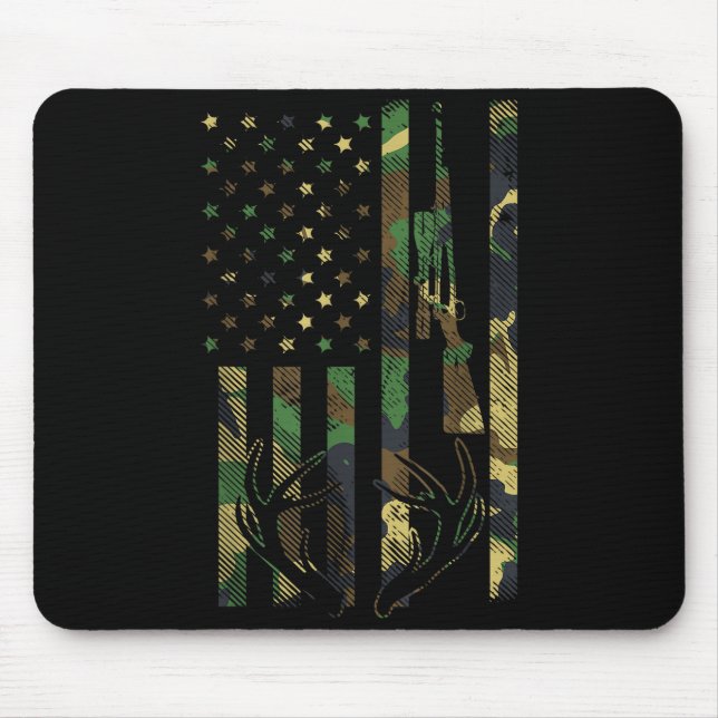 Camo American Flag Rifle Antler Deer Hunting Gun H Mouse Mat (Front)