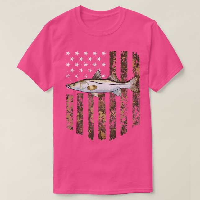 Camo American Flag Snook Fishing 4th Of July  T-Shirt (Design Front)