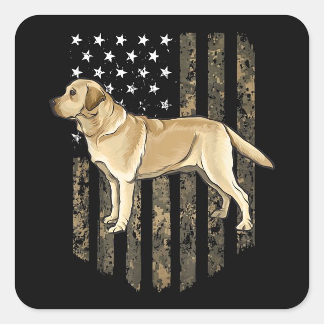Camo American Flag Yellow Labrador Retriever  Square Sticker (Front)