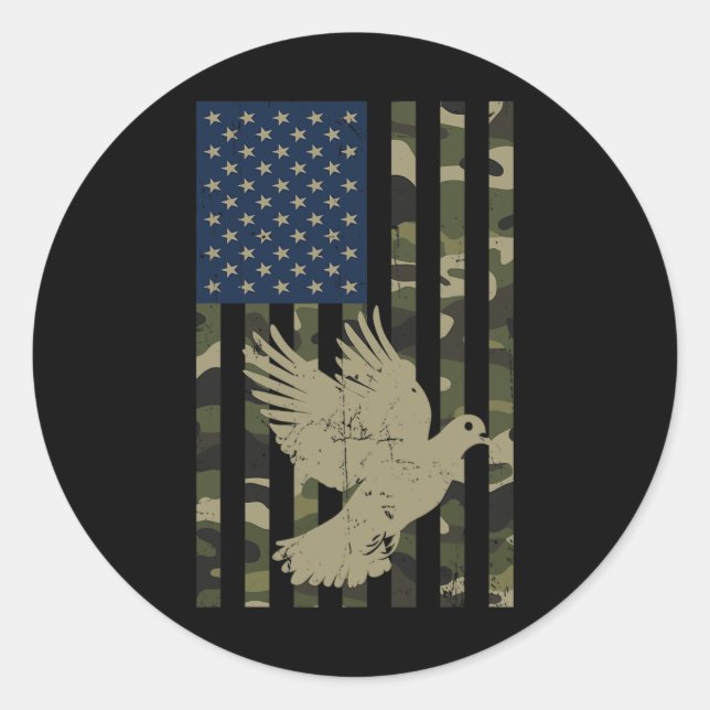 Camo American Usa Flag Camouflage Dove Hunting Hun Classic Round Sticker (Front)