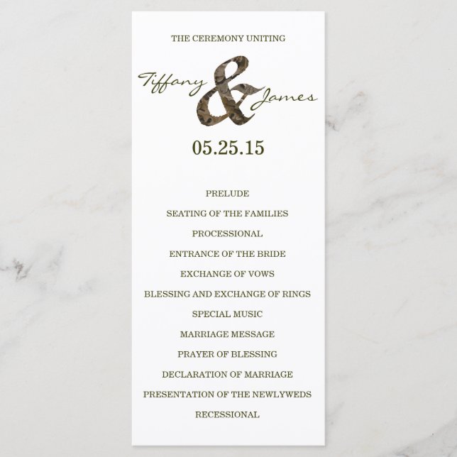 Camo Ampersand Wedding Program Programme (Front)