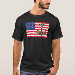 Camo Anchor American Flag 4th Of July Camoflauge I T-Shirt
