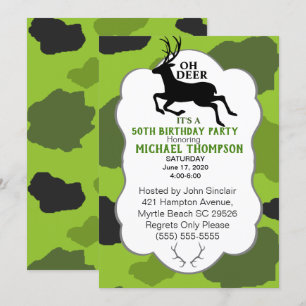 Camo and Deer 50th Birthday Party Invitation