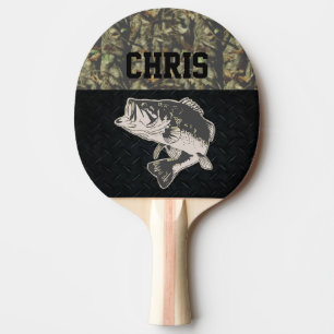 Camo and Diamond Plate Bass Fishing Name Ping Pong Paddle