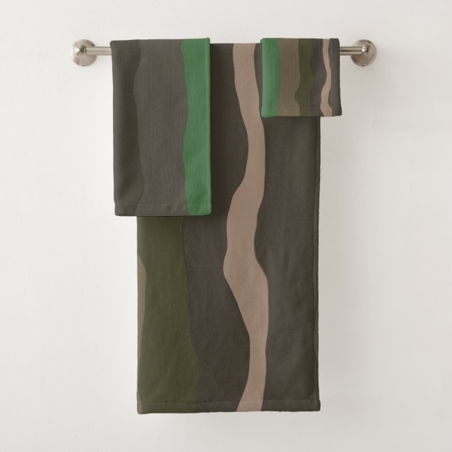 Camo and Green abstract Stripes Bath Towel Set (Insitu)