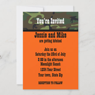 Camo and Hunter Orange Wedding Invitations